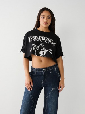 True Religion Buddha Crop T-Shirts Damen Schwarz | 49706CFVX