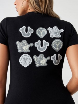 True Religion Buddha Graphic Stud T-Shirts Damen Schwarz | 72953AOJF