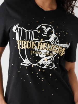 True Religion Buddha Splatter Relaxed T-Shirts Damen Schwarz | 03247MGES