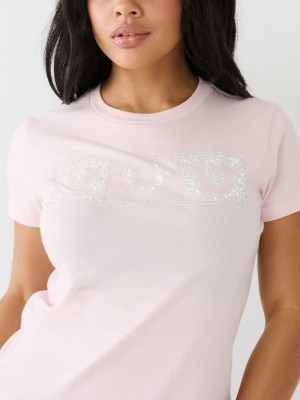 True Religion Crystal Box Horseshoe Logo T-Shirts Damen Rosa | 97120XJCA