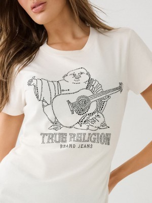 True Religion Crystal Buddha Logo Slim T-Shirts Damen Weiß | 80493BSWE