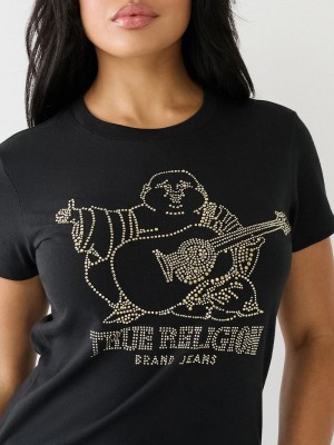 True Religion Crystal Buddha Logo Slim T-Shirts Damen Schwarz | 04237JAXY