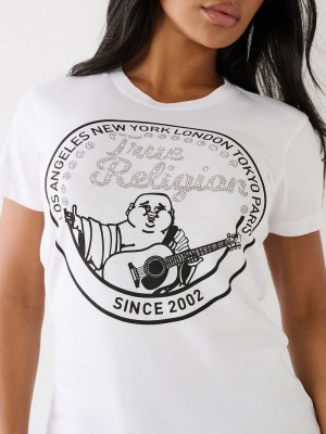 True Religion Crystal Buddha T-Shirts Damen Weiß | 32964JMNX