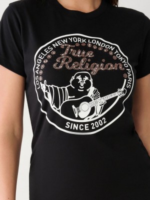 True Religion Crystal Buddha T-Shirts Damen Schwarz | 45379LHFI
