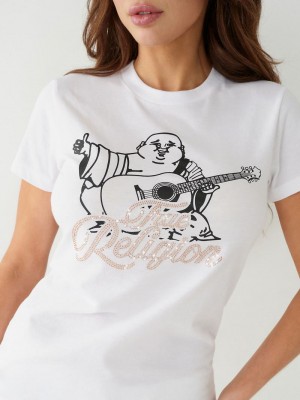 True Religion Crystal Buddha T-Shirts Damen Weiß | 90821SUXH