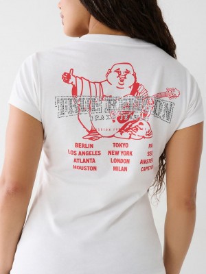 True Religion Crystal Buddha V T-Shirts Damen Weiß | 57410FQWN