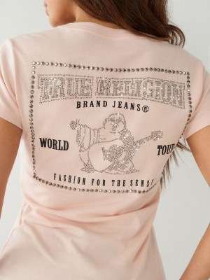 True Religion Crystal Buddha V T-Shirts Damen Rosa | 08561YSTC