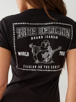 True Religion Crystal Buddha V T-Shirts Damen Schwarz | 90761ZKHU
