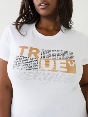 True Religion Crystal Logo T-Shirts Damen Weiß | 56714WTLP