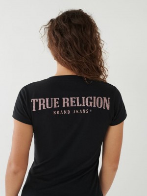 True Religion Crystal Logo V T-Shirts Damen Schwarz | 21896TZKR