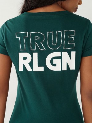 True Religion Crystal Logo V T-Shirts Damen Türkis Grün | 23056UHFT