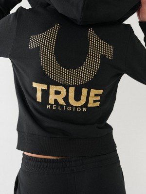 True Religion Glitter Horseshoe Logo Zip Hoodie Damen Schwarz | 58073KDBI