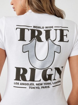 True Religion Glitter World Weite Logo T-Shirts Damen Weiß | 60829XHOA