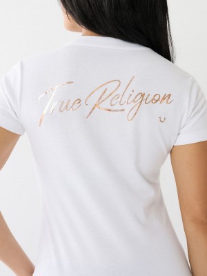 True Religion Hologram Glitter Tr T-Shirts Damen Weiß | 63197HNBV