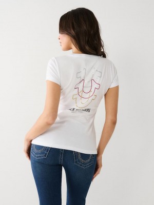 True Religion Horseshoe Logo V T-Shirts Damen Weiß | 12597QJMR