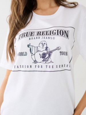 True Religion Reflective Buddha Logo Boyfriend T-Shirts Damen Weiß | 59782LFSO