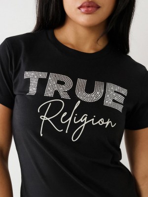 True Religion Studded Logo T-Shirts Damen Schwarz | 80749SMLZ