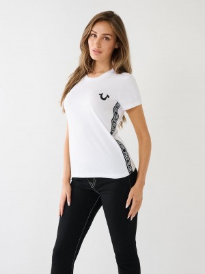 True Religion Tr Logo Trim Slim T-Shirts Damen Weiß | 80249RTGF