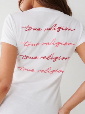 True Religion True Crystal V T-Shirts Damen Weiß | 68175BWQK