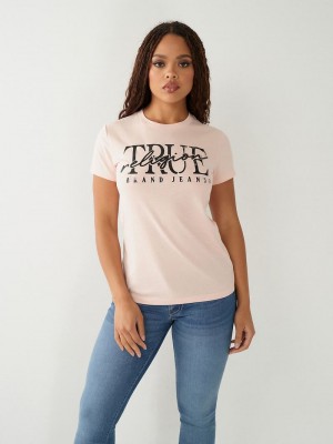True Religion True Logo T-Shirts Damen Rosa | 69087IBNM