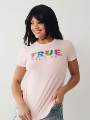 True Religion True Logo T-Shirts Damen Rosa | 76203XTIC