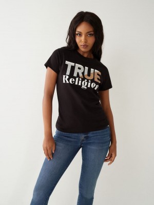 True Religion True Logo T-Shirts Damen Schwarz | 01642GHVL