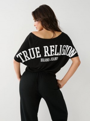 True Religion True Off Shoulder Crop T-Shirts Damen Schwarz | 25418BLMP