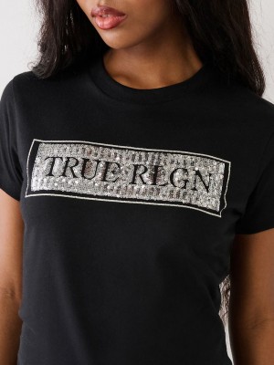 True Religion True Sequin Logo T-Shirts Damen Schwarz | 21643EYXP