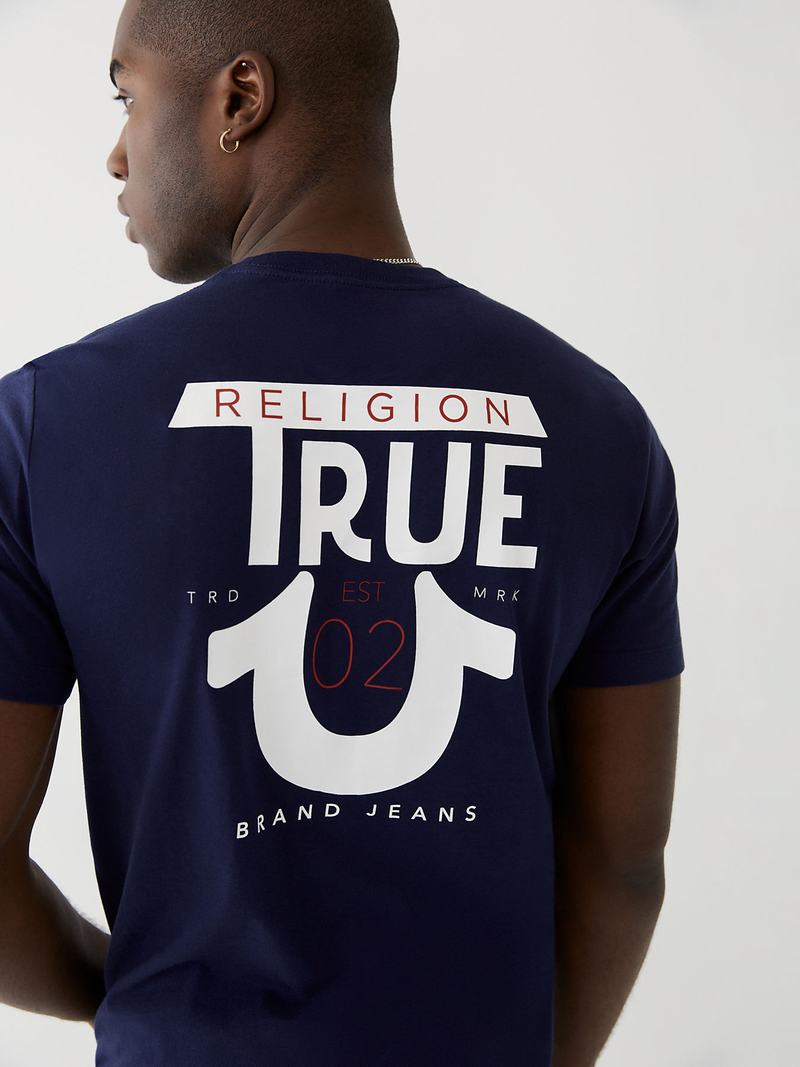 True Religion Logo T-Shirts Herren Navy | 69874LTPF