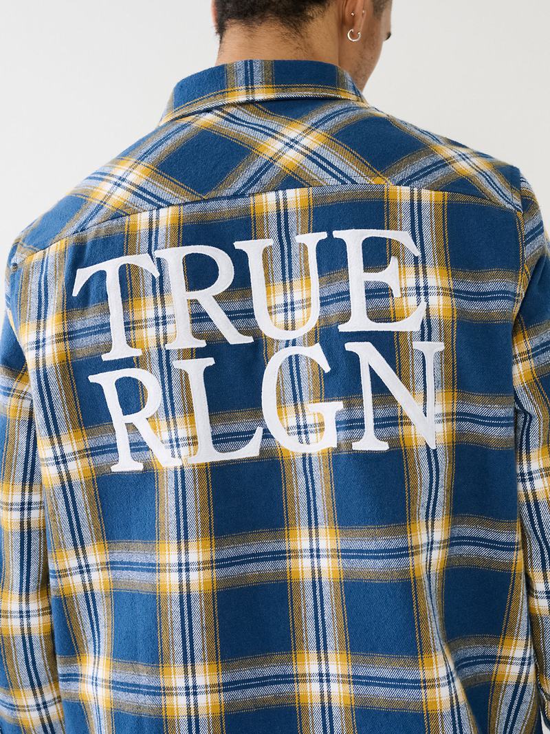 True Religion Tr Plaid Hemd Herren Blau | 45308RDHI