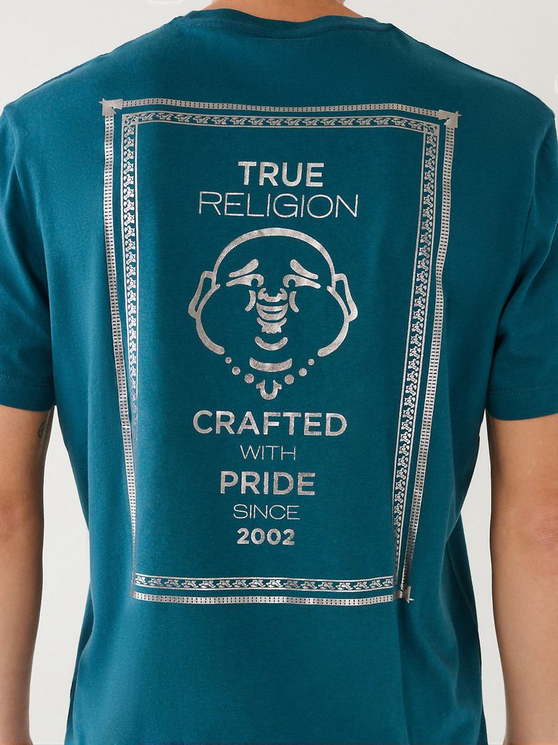 True Religion Buddha Logo T-Shirts Herren Pfauenblau | 85297YVZM