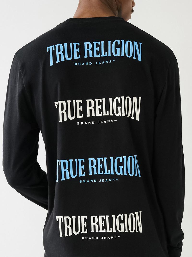 True Religion Logo Long Sleeve T-Shirts Herren Schwarz | 93546UPWH