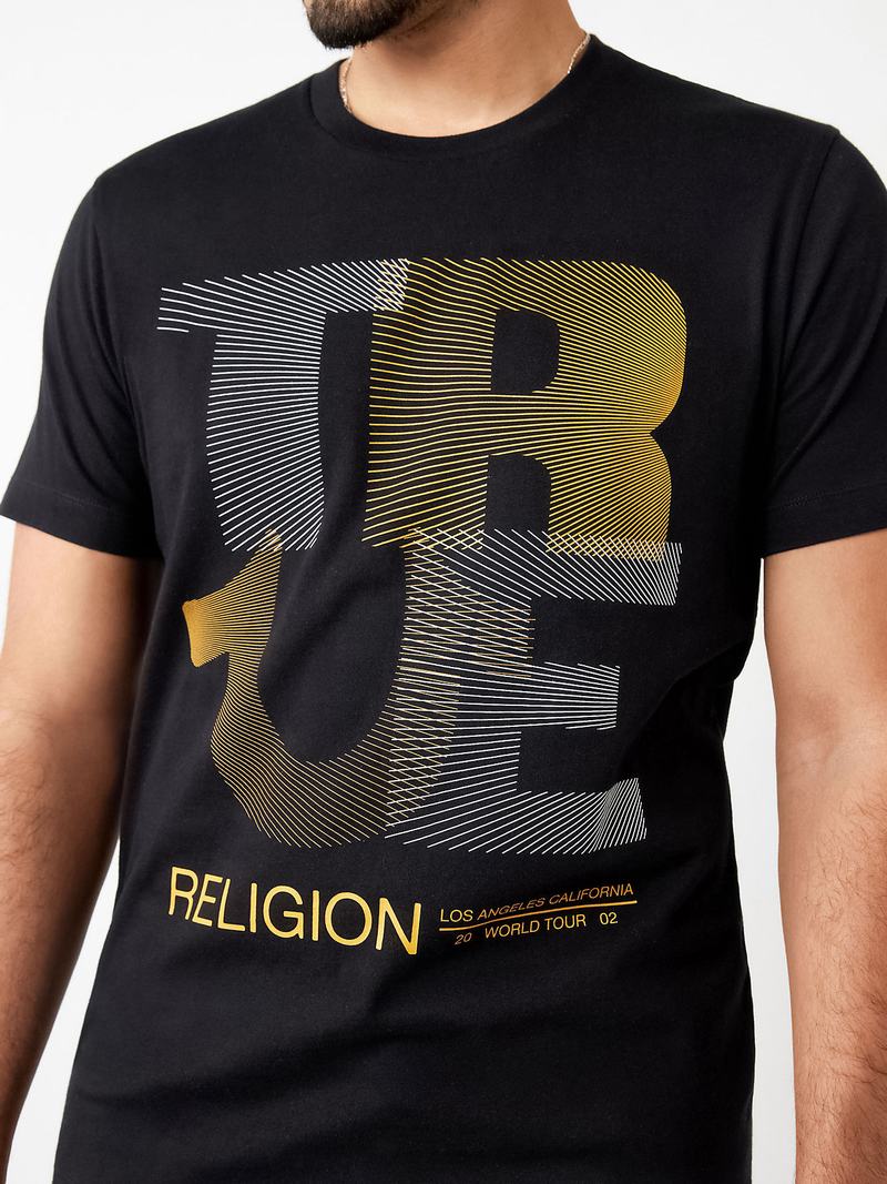 True Religion Gefütterte Logo T-Shirts Herren Schwarz | 05294XIKQ