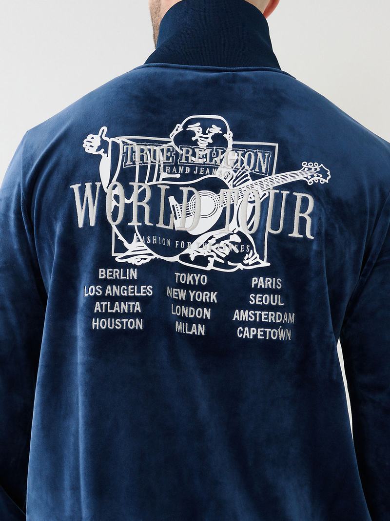 True Religion Velour World Tour Track Jacke Herren Navy Blau | 30149OSIA