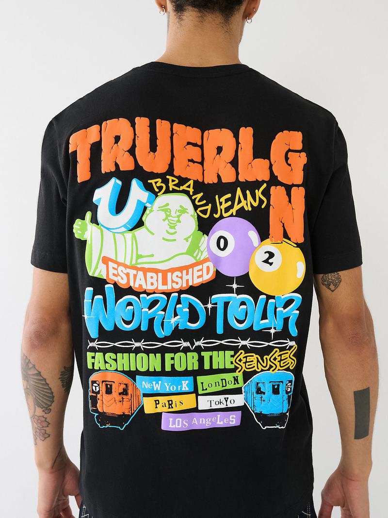 True Religion Billiard Buddha Logo T-Shirts Herren Schwarz | 40298QTGZ