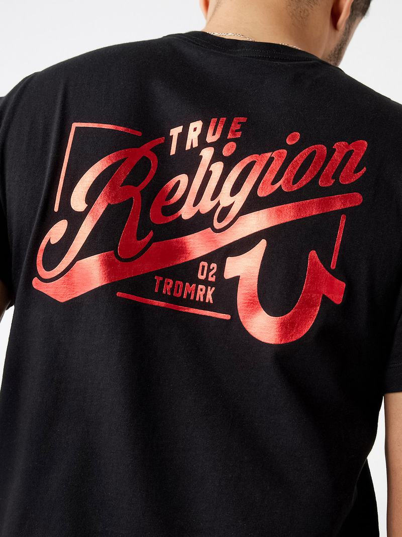 True Religion Logo Crew T-Shirts Herren Schwarz | 90684YPMX