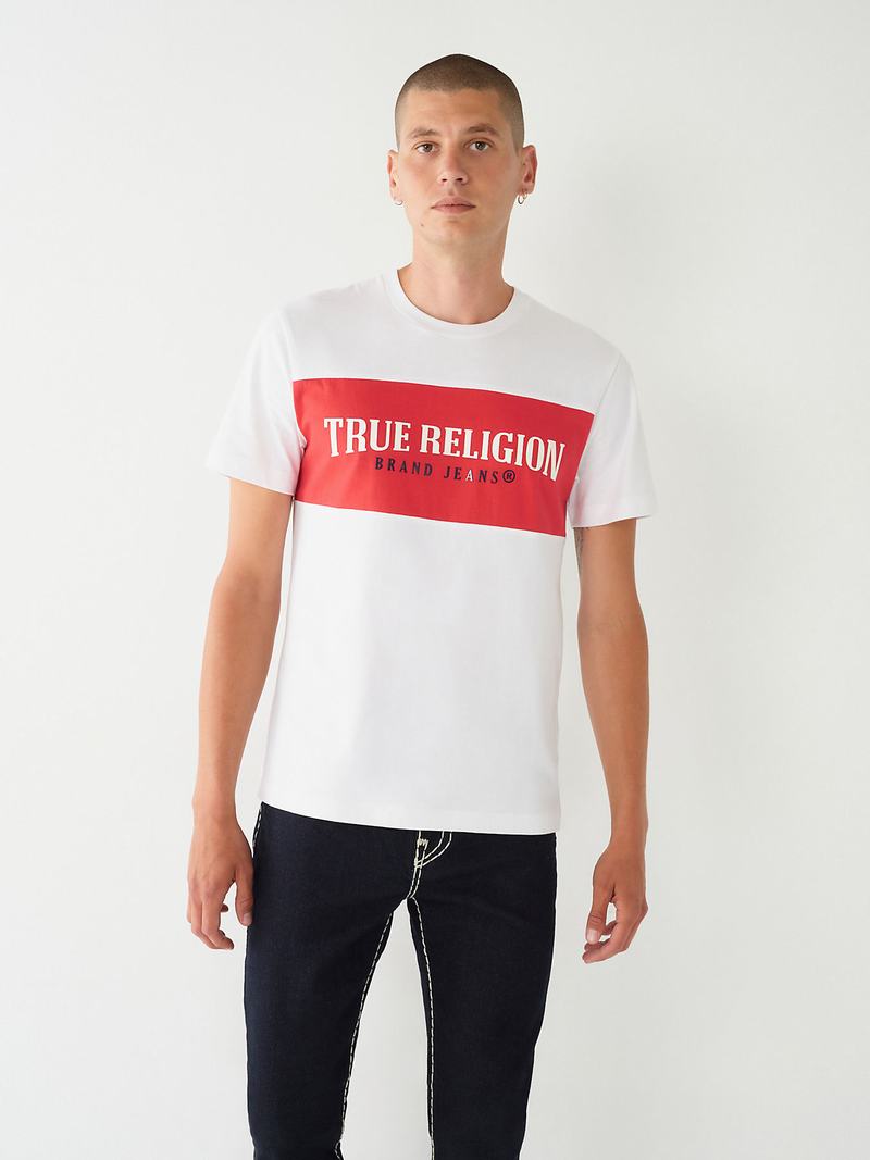True Religion Color Block True Logo T-Shirts Herren Weiß | 05397QEHL