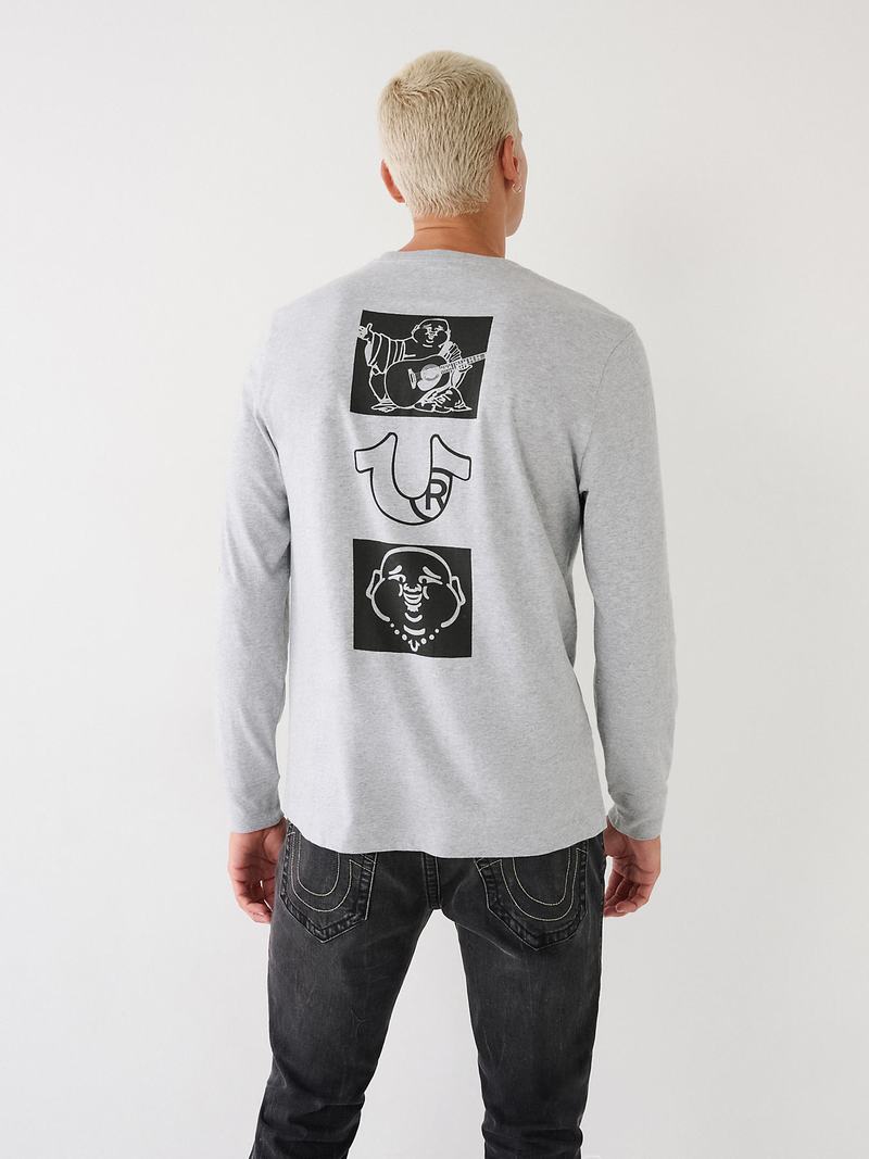 True Religion Long Sleeve True Logo T-Shirts Herren Grau | 78350FBIS