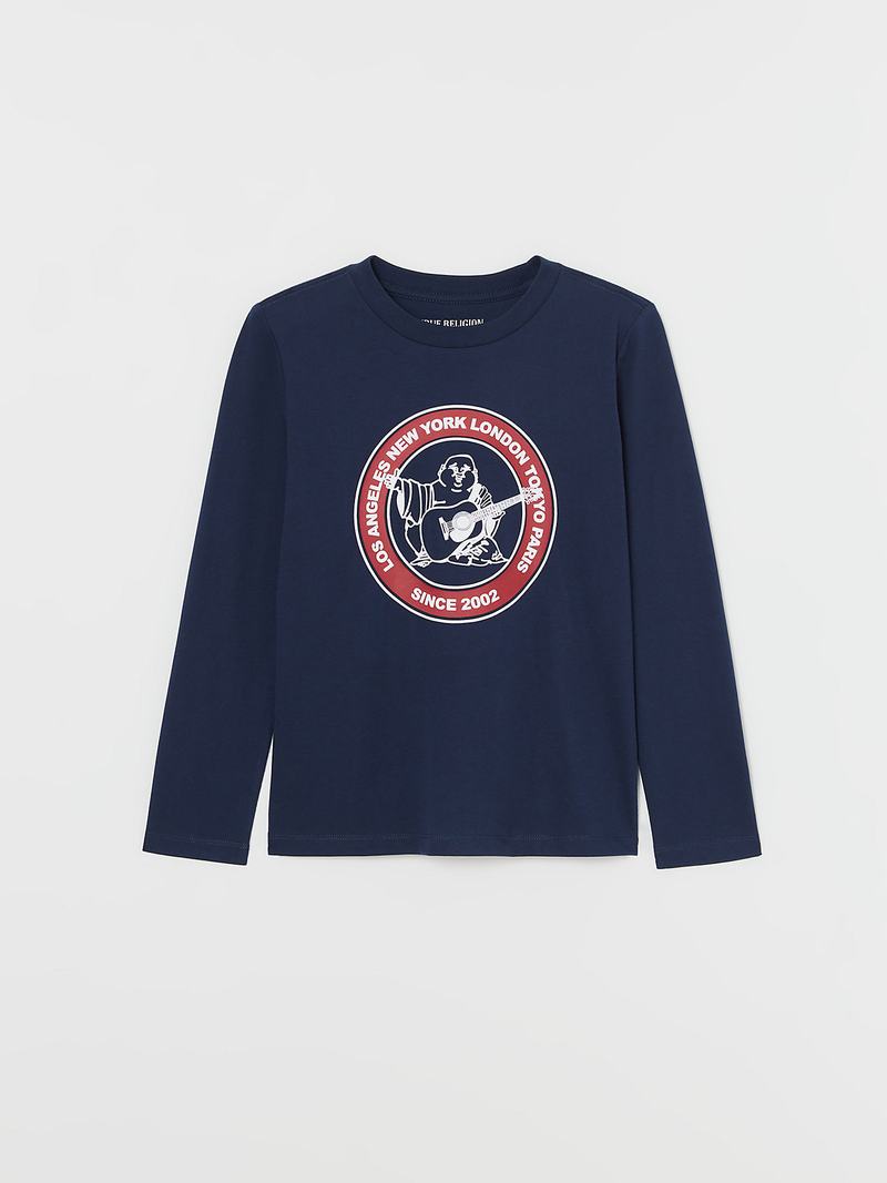 True Religion Long Sleeve Logo T-Shirts Kinder Navy Blau | 72165EVTF