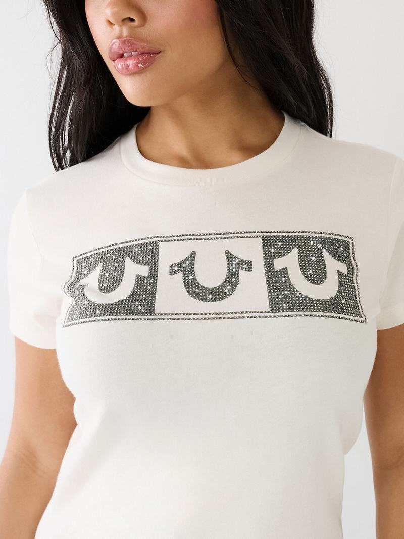 True Religion Crystal Box Horseshoe Logo T-Shirts Damen Weiß | 81254ECDU