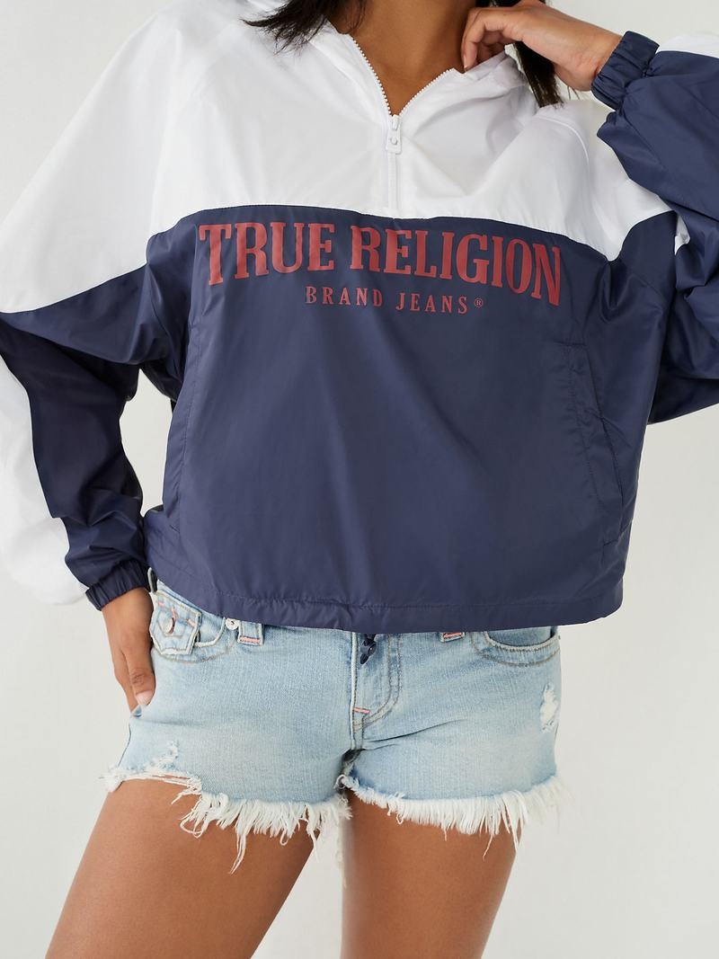True Religion Half Zip Logo Windjacke Damen Navy Blau | 13905MVDJ
