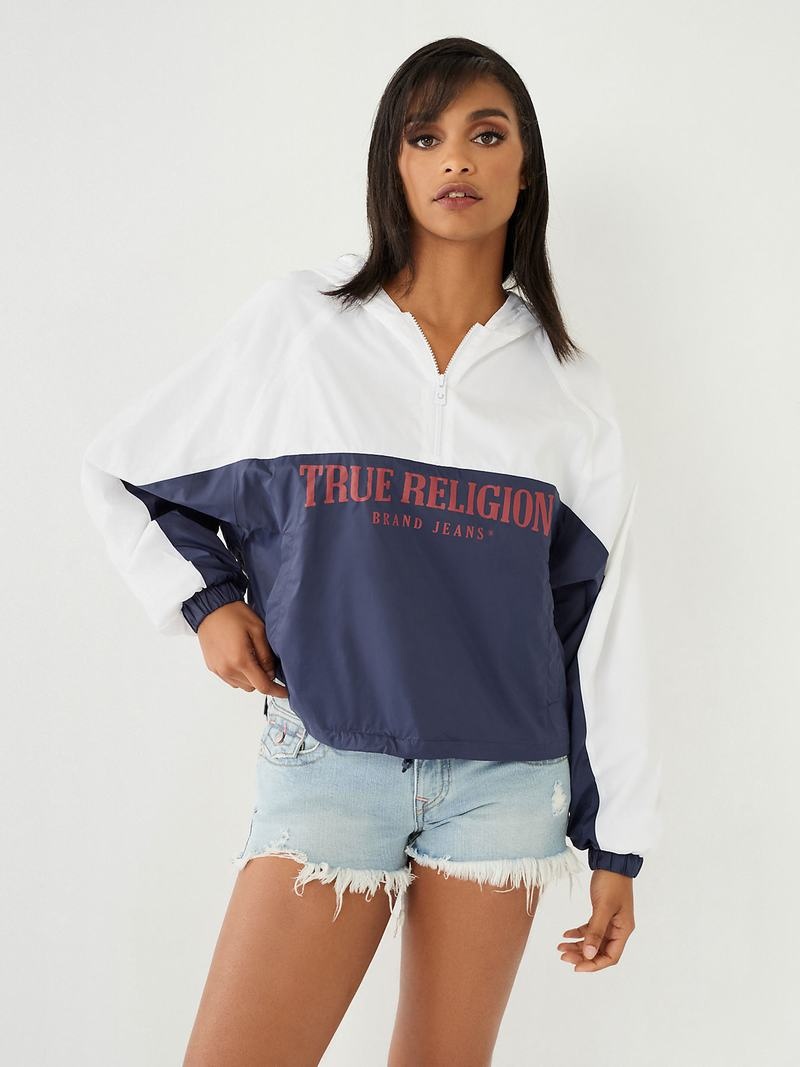 True Religion Half Zip Logo Windjacke Damen Navy Blau | 13905MVDJ