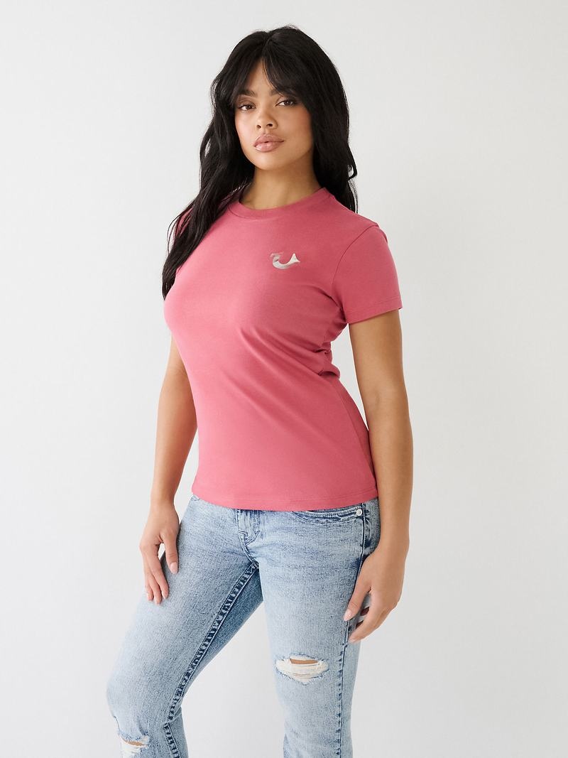 True Religion Studded Logo T-Shirts Damen Rosa | 14975MWVE