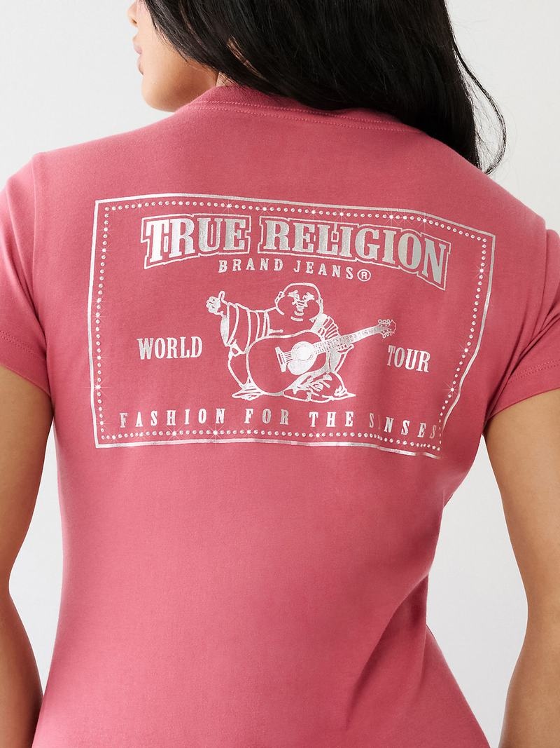 True Religion Studded Logo T-Shirts Damen Rosa | 14975MWVE