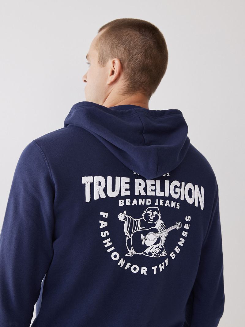 True Religion Buddha Logo Zip Hoodie Herren Navy | 62195ESVP