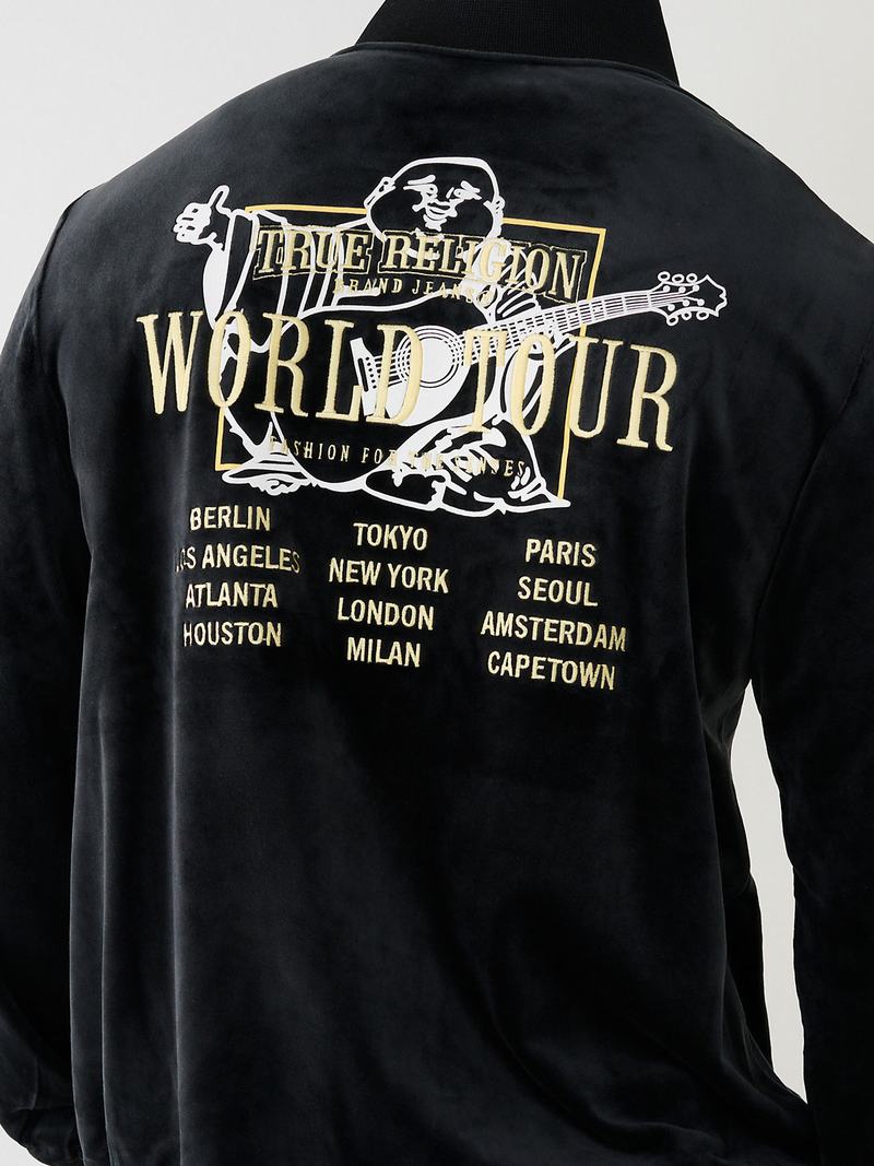 True Religion Velour World Tour Track Jacke Herren Schwarz | 06917RTJF