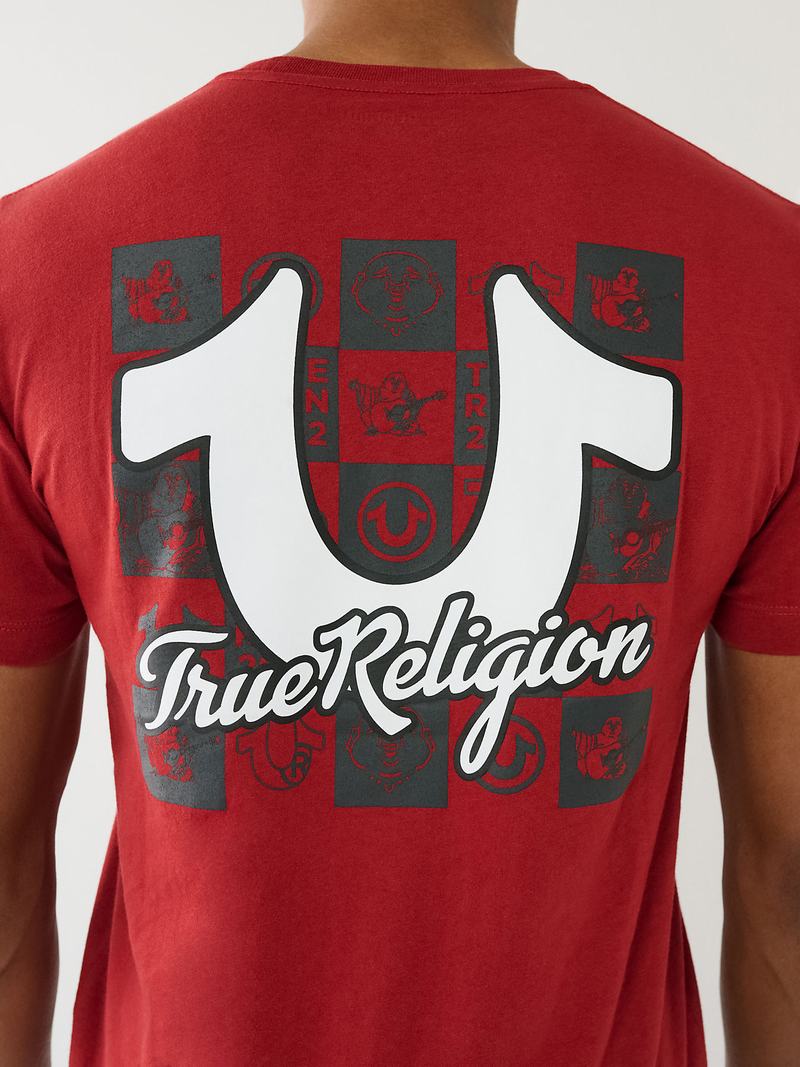 True Religion Hs Tr Grid Crew T-Shirts Herren Rot | 17854UZEL